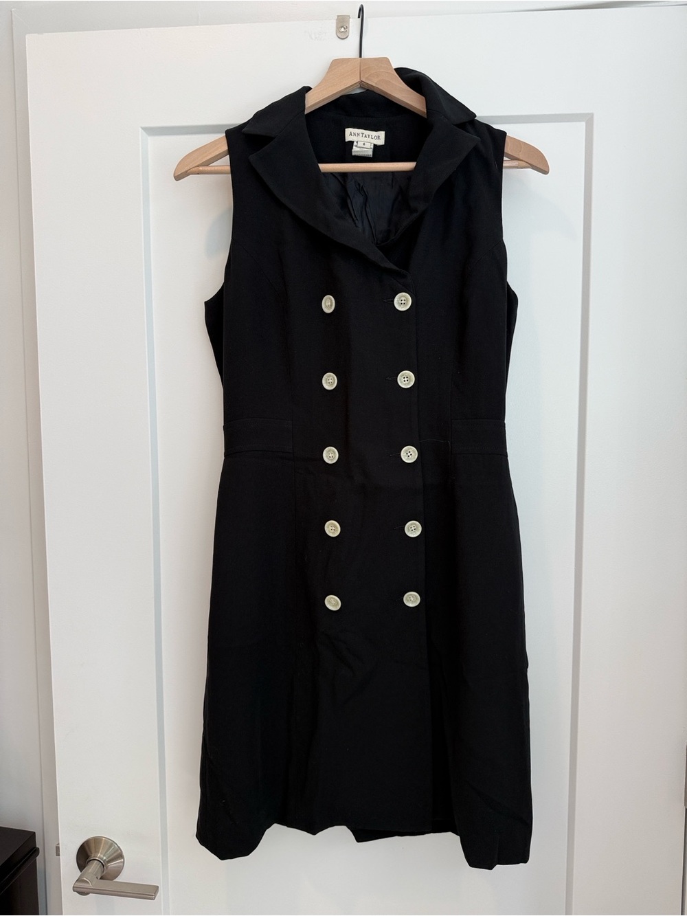Ann Taylor Black Double-Breasted Sleeveless Midi Dress
